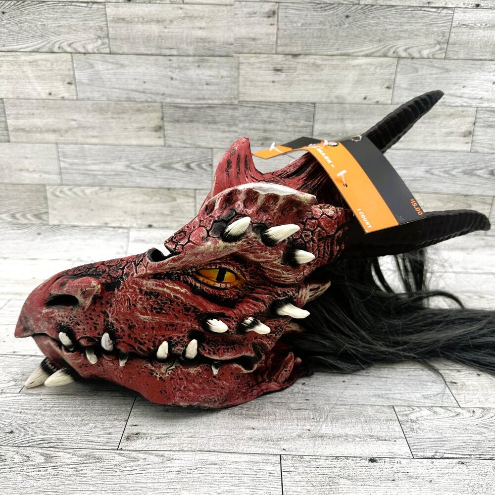 Brand New Hyde & Eek! One Size Fits Most Adult Halloween Rubber Dragon Mask/Hair